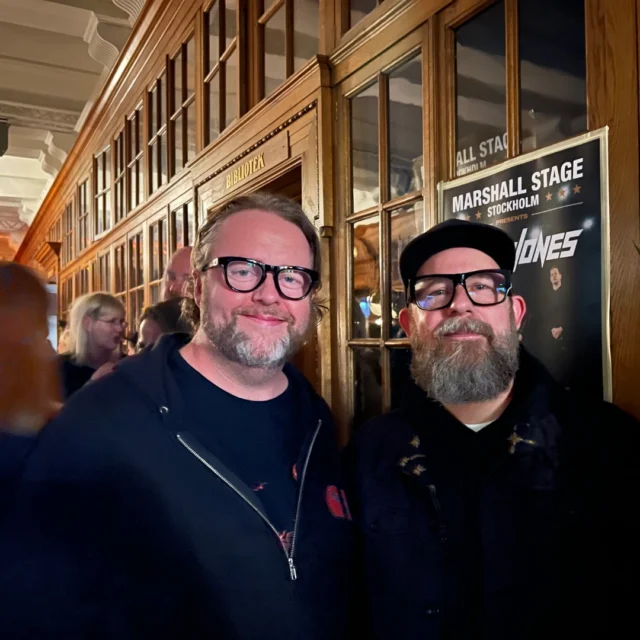 @roppongirocks boss Stefan Nilsson with @inflames’ vocalist Anders Fridén at the @danko_jones showcase gig at @marshall HQ in Stockholm tonight.